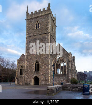 Ruins of St Peter's church in Bristol's castle park Stock Photo