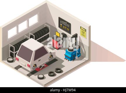 Vector isometric low poly car tire service icon Stock Vector
