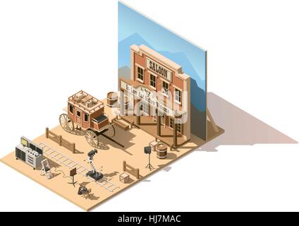 Vector isometric low poly movie set Stock Vector
