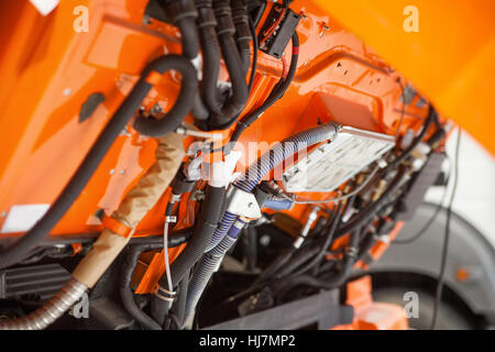 Engine compartment of large truck Stock Photo