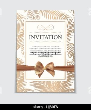 Vintage Wedding Invitation with Bow and Ribbon Template Vector I Stock ...