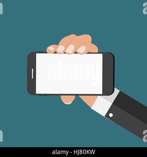 Hand with Abstract Mobile Phone Template in Modern Flat Style Ve Stock Vector
