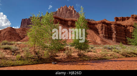 The Castle & the Muddy Freemont River, Capitol Reef National Park, Utah Stock Photo