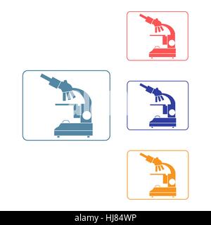 Stylized vector icons of microscope in different colors. Magnifying device sign. Laboratory equipment symbol. Stock Vector