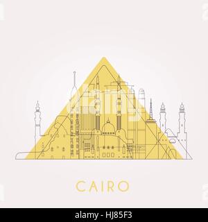 Outline Cairo skyline with landmarks. Vector illustration. Business travel and tourism concept with historic buildings. Image for presentation, banner Stock Vector