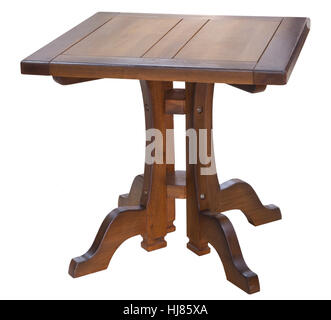 arts and crafts oak dining square table isolated on white Stock Photo