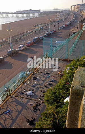 The former elegant terrace walk above Madeira Drive arches in Brighton has become a popular flytipping site on the seafront UK Stock Photo