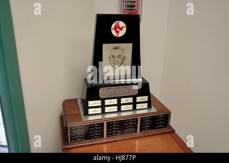 The Thomas A. Yawkey Memorial Award (Red Sox MVP Award) on display at Fenway Park, home of the Boston Red Sox, Boston, MA, United States. Stock Photo