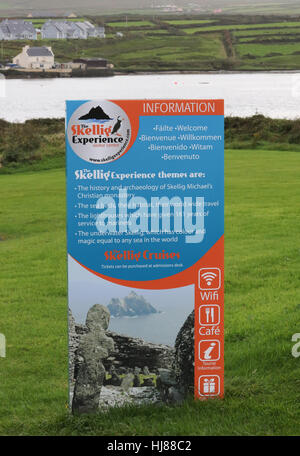 Sign at The Skellig Experience Visitor Centre on Valentia Island, County Kerry, Ireland. Stock Photo