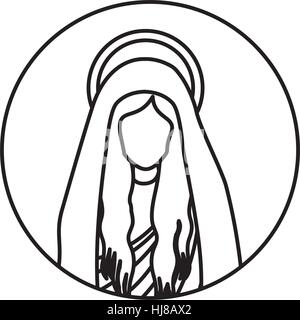 circular shape with silhouette half body saint virgin mary vector illustration Stock Vector