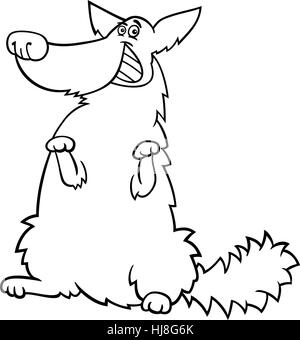 Black and White Cartoon Illustration of Funny Standing Shaggy Dog for Coloring Book Stock Photo