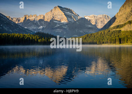 Mount Gould Reflection in Lake Sherburne, Glacier National Park, Montana, United States Stock Photo