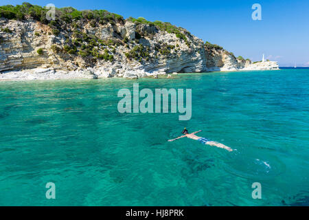 Man snorkeling in Ionian Sea, Lefkada, Greece Stock Photo