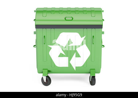 closed green garbage container, 3D rendering Stock Photo