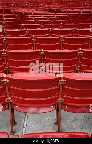 Rows of red folding chairs at open theatre Stock Photo