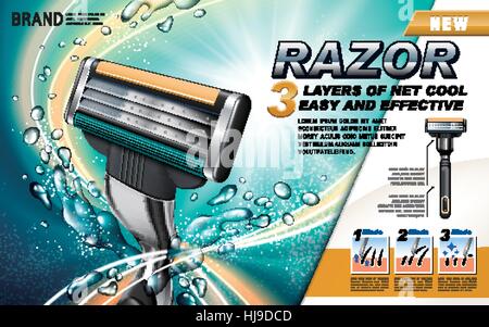 new shavers with orange light and water drops around, american retro comic style Stock Vector