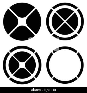 circle, shape, target, targetmark, symbol, crosshair, cross, cross-hair, set, segmented, line, radial, minimal, icon, circular, motif, design, element Stock Vector