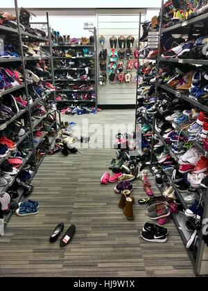 A messy shoe isle at a Nordstrom Rack retail store Stock Photo