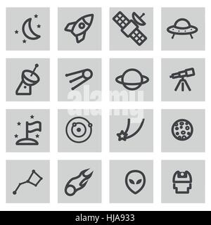 Vector line space icons set on grey background Stock Vector