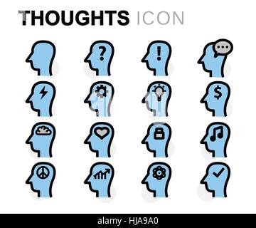 Vector flat thoughts icons set on white background Stock Vector