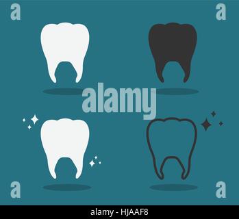 Set of four vector whitening teeth on turquoise background illustration. Stock Vector