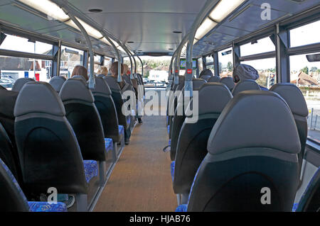 Passengers on the upstairs of a Park and Ride bus departing from Norwich International Airport, Norfolk, England, United Kingdom. Stock Photo