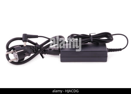 Laptop Power supply isolated on white. Clipping path included. Stock Photo