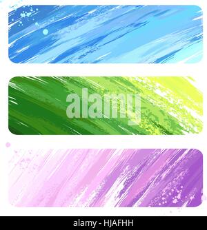 three of the banner, painted blue, pink and green paint. Stock Vector