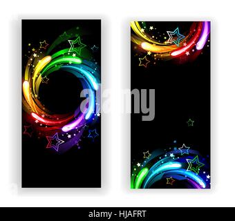 two vertical banners with rainbow stars on a black background. Stock Vector