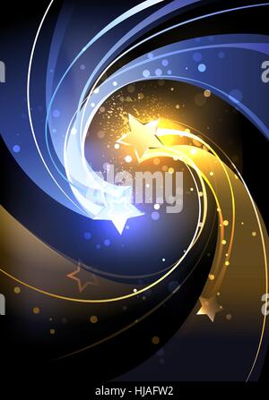 sparkling blue and yellow comet on a black background. Stock Vector
