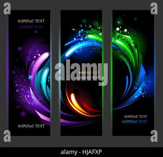 set of vertical banners with bright dynamic background. Stock Vector