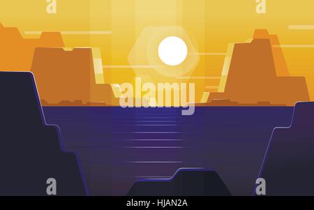 Mountains and water landscape - modern flat design illustration Stock Vector
