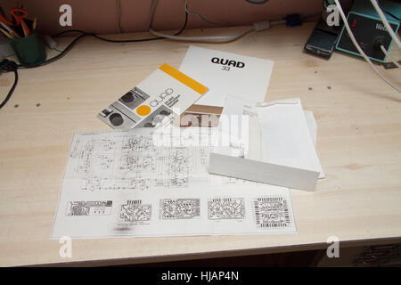 Literature and circuit diagrams for a Quad 33 pre-amplifier Stock Photo