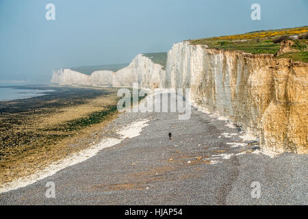 Birling Gap chalk cliffs on a stormy day towards Beachy Head with ...