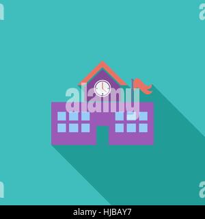 School building icon. Flat vector related icon with long shadow for web and mobile applications. It can be used as - logo, pictogram, icon, infographi Stock Vector