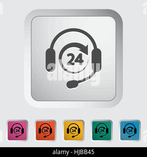 Support 24 hours. Single flat color icon. Vector illustration. Stock Vector