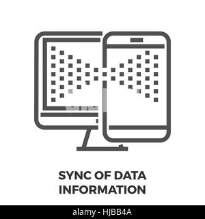 Sync of Data Infomation Thin Line Vector Icon Isolated on the White Background. Stock Vector