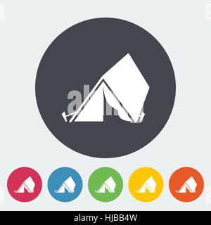 Tourist tent. Single flat icon on the button. Vector illustration. Stock Vector
