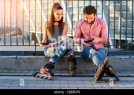 Couple with cellphones. Stock Photo