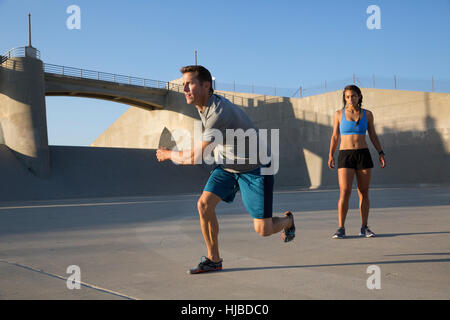 Male athlete exercising, Van Nuys, California, USA Stock Photo