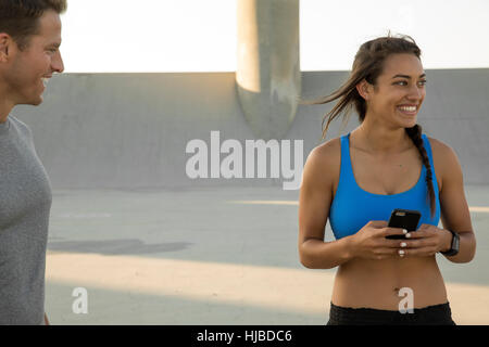 Athletes taking a break, Van Nuys, California, USA Stock Photo