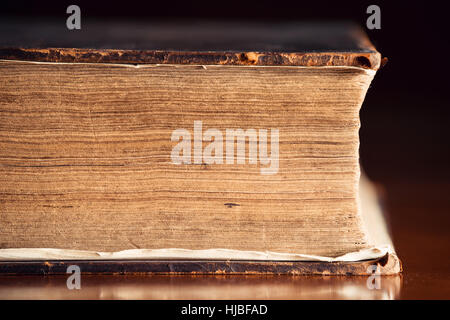 Pages Close Up of a very old Holy Bible Stock Photo