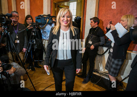 Newly appointed Sinn Fein leader for Stormont Michelle O'Neill walks into the Long Room at Stormont Parliament Buildings. Stock Photo