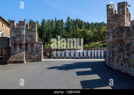 Wine vats outside, in back of Castello di Amorosa. winery in Northern California, Stock Photo