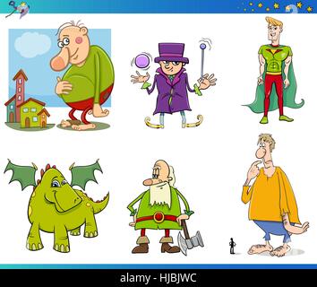 Cartoon Illustrations of Fantasy or Fairy Tale Characters Set Stock Vector