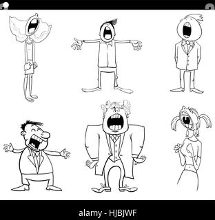 Black and White Cartoon Illustration Singing or Shouting People Characters Coloring Page Stock Vector