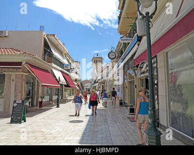 Tourists shopping in Argostoli Town, Kefalonia, Greece Stock Photo