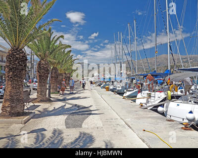 Yachts moored along Argostoli quay seafront in Kefalonia, Greece Stock Photo