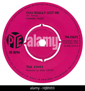 45 RPM 7' UK record label of You Really Got Me by The Kinks on the Pye label from 1964 Stock Photo