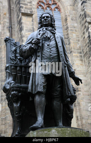 Johann Sebastian Bach Statue in front of Thomaskirche (church), Leipzig, Saxony, Germany, Europe Stock Photo